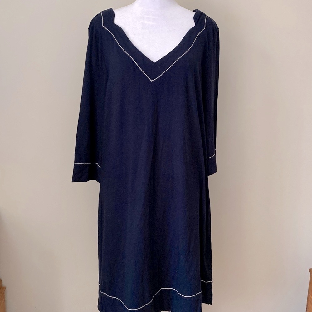 Hatley Dress Navy White Womens Large Three Quarter Sleeves